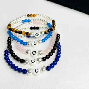 Custom Gemstone Bracelets with Silver Beads