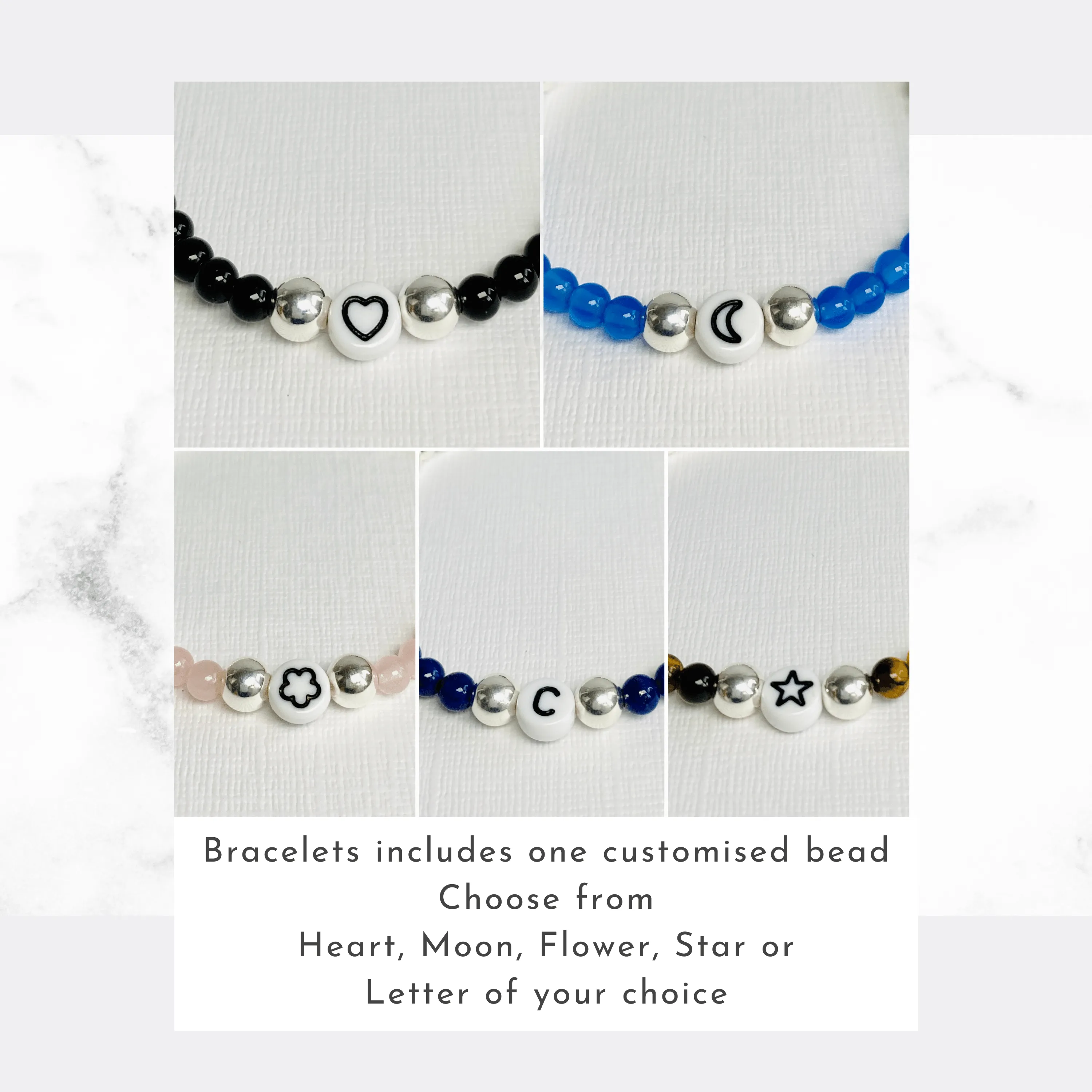 Custom Gemstone Bracelets with Silver Beads