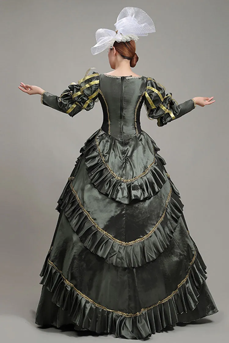 Dark Gray Court Style High Waisted Long Sleeves Floral Print Multi-Layer Victorian Lolita Prom Dress