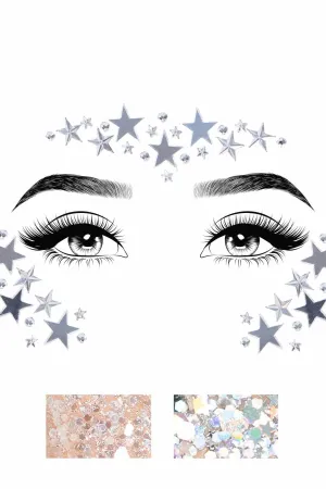 Dream Adhesive Mirror Star And Rhinestone Face Sticker & 2 Body Glitter Packets