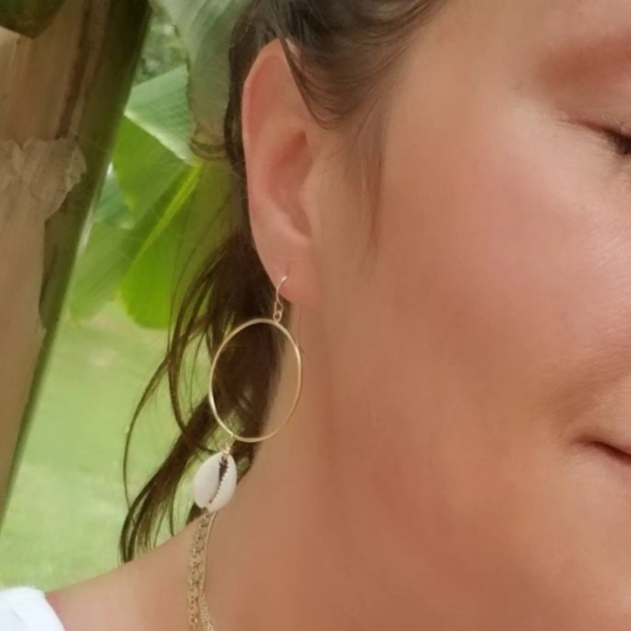 Drop Hoop Shell Charm Earrings - Sterling or Gold