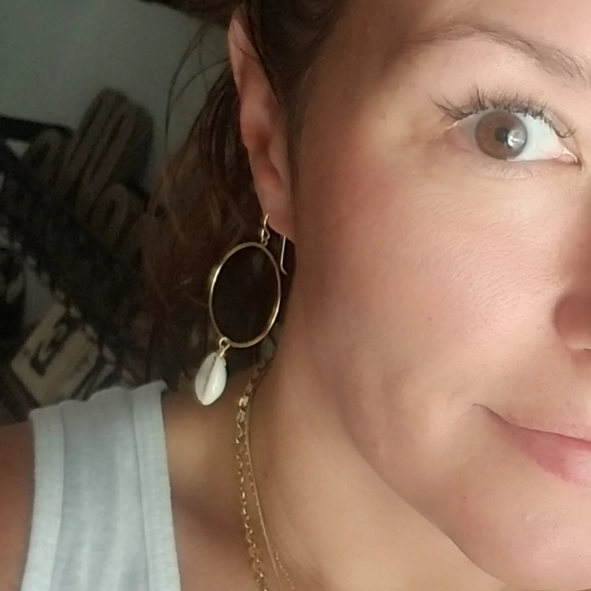 Drop Hoop Shell Charm Earrings - Sterling or Gold