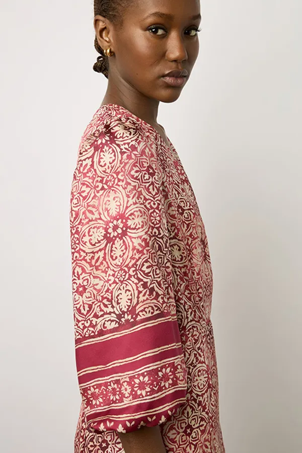 EDENN SANGUE ETHNIC PRINT SILK DRESS