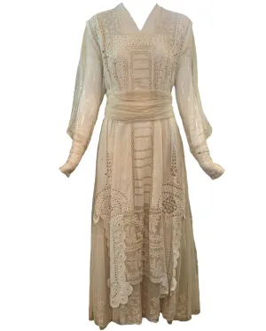 EDWARDIAN ARTS AND CRAFTS ECRU LINEN  DRESS