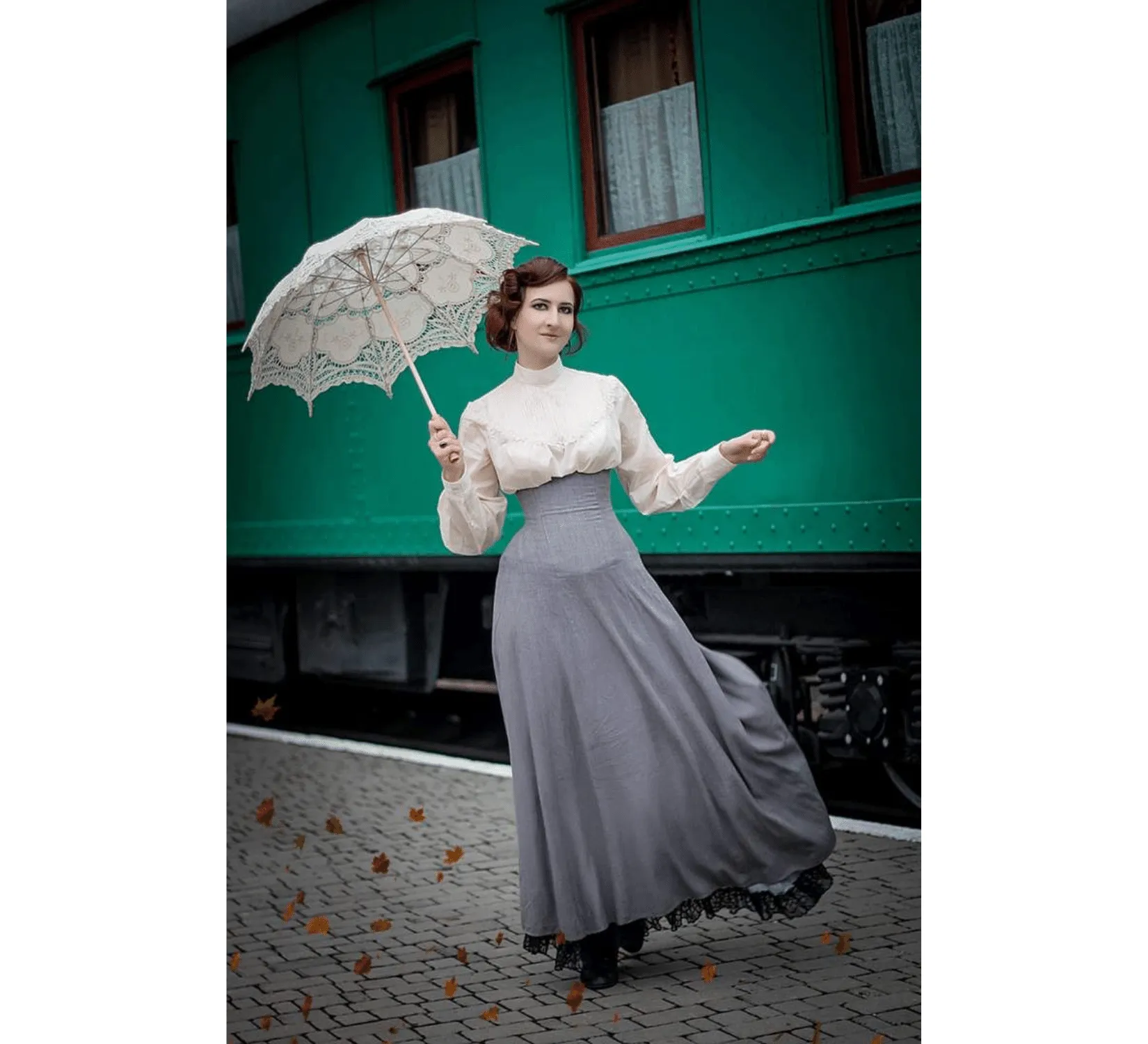 Edwardian cotton Crimson Peak grey costume