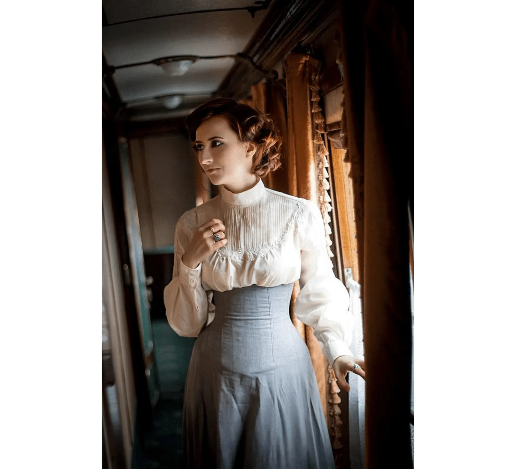 Edwardian cotton Crimson Peak grey costume