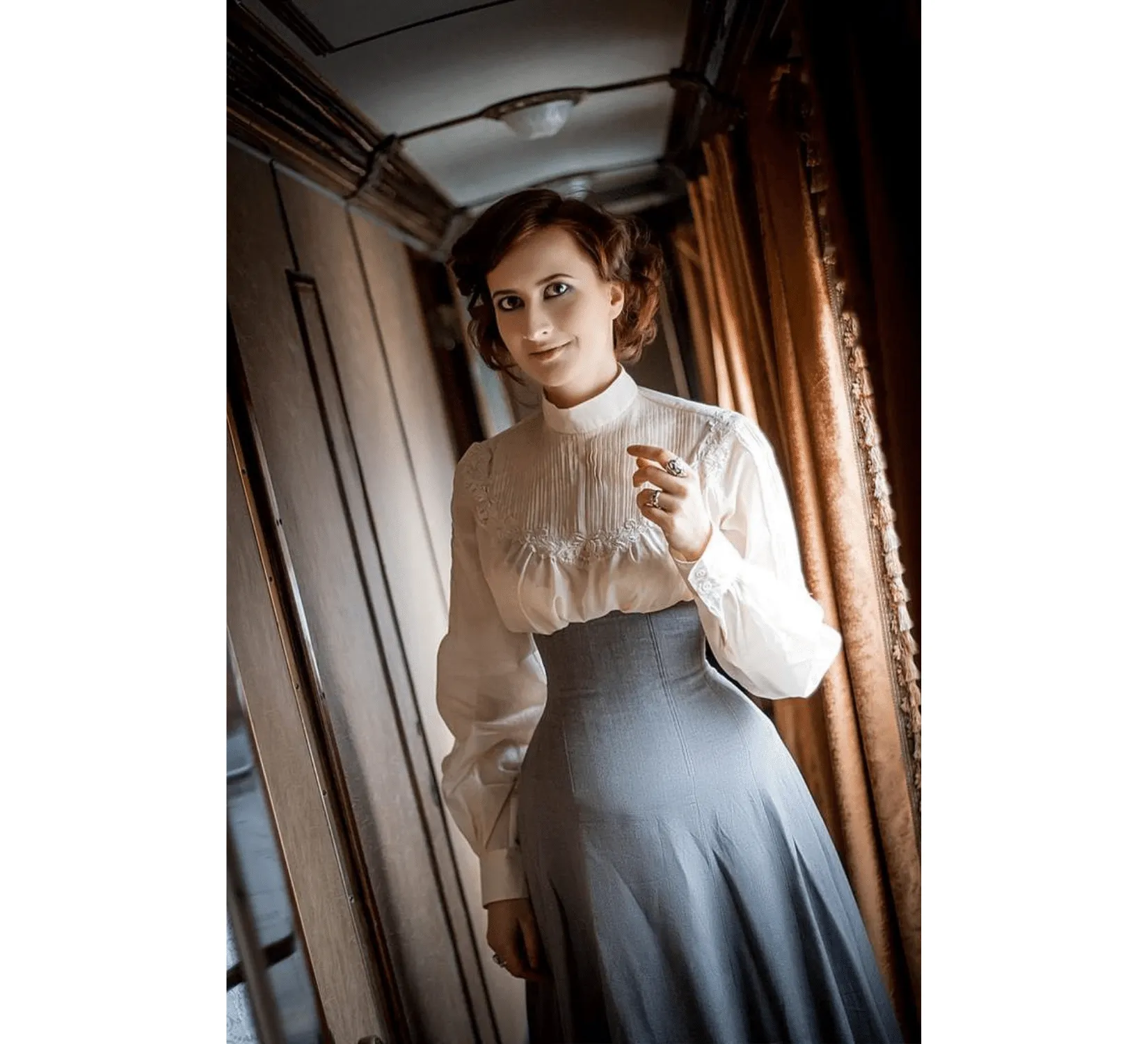 Edwardian cotton Crimson Peak grey costume