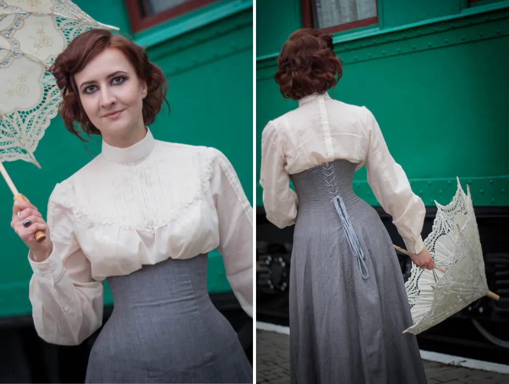 Edwardian cotton Crimson Peak grey costume