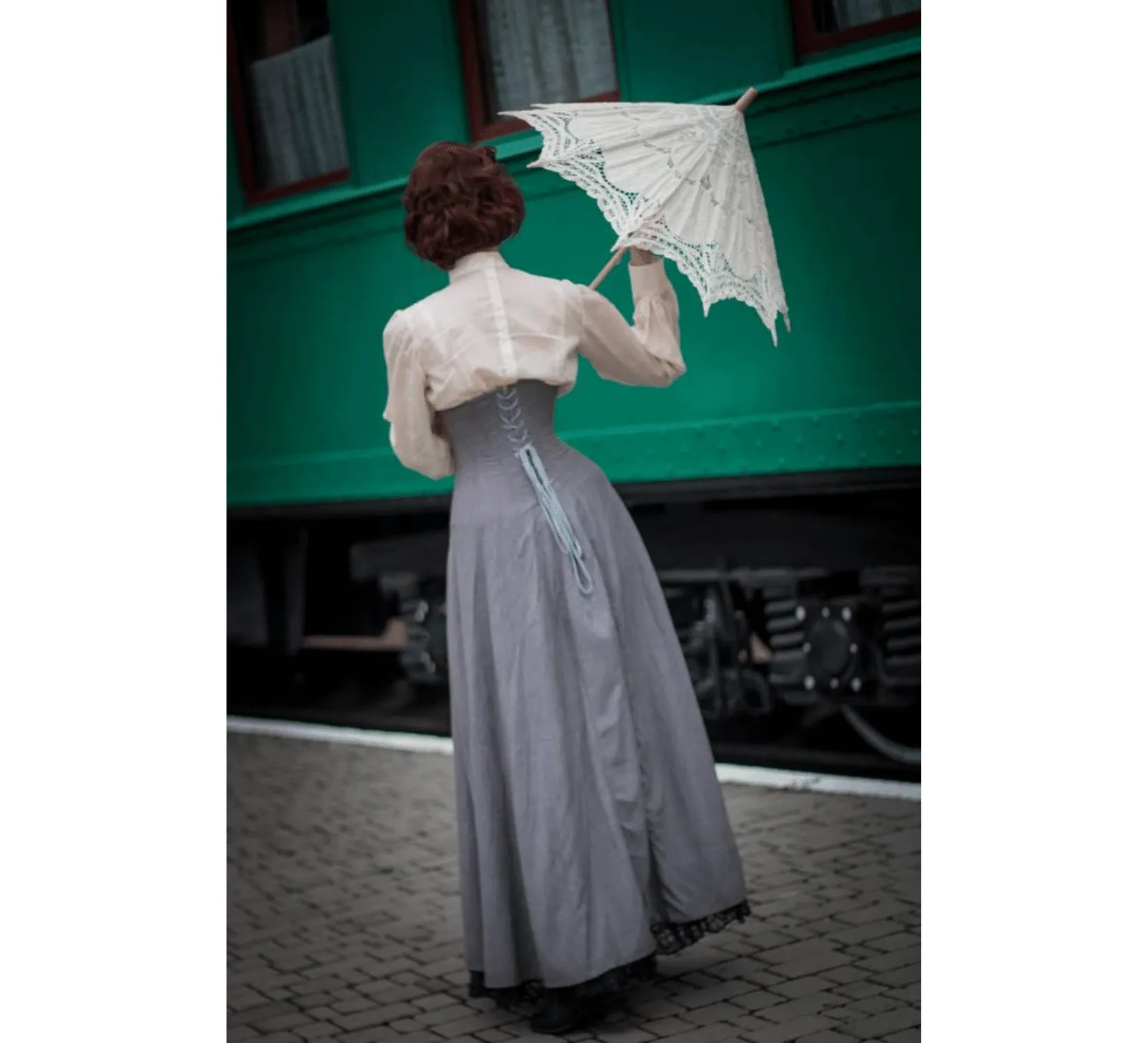 Edwardian cotton Crimson Peak grey costume