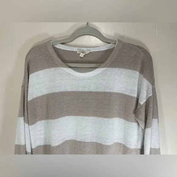 Eileen Fisher Organic Linen Knit Striped Sweater Top Women’s Size Medium