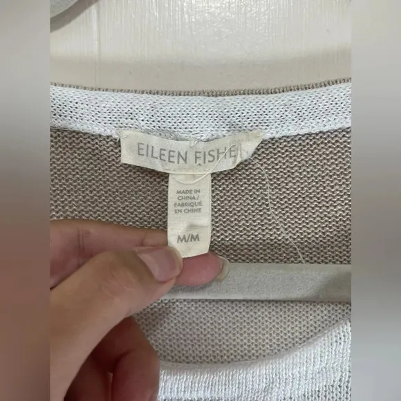 Eileen Fisher Organic Linen Knit Striped Sweater Top Women’s Size Medium