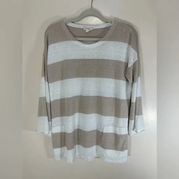 Eileen Fisher Organic Linen Knit Striped Sweater Top Women’s Size Medium