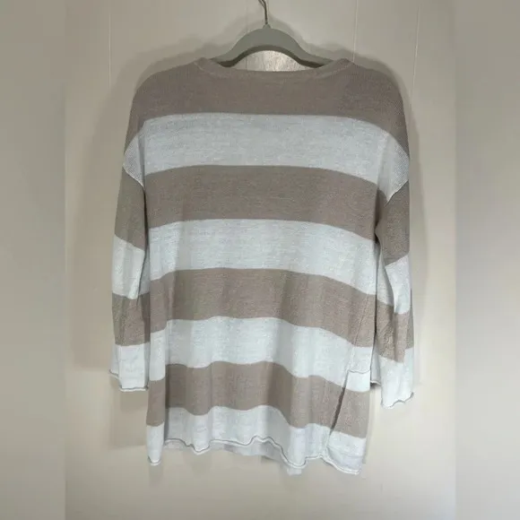 Eileen Fisher Organic Linen Knit Striped Sweater Top Women’s Size Medium