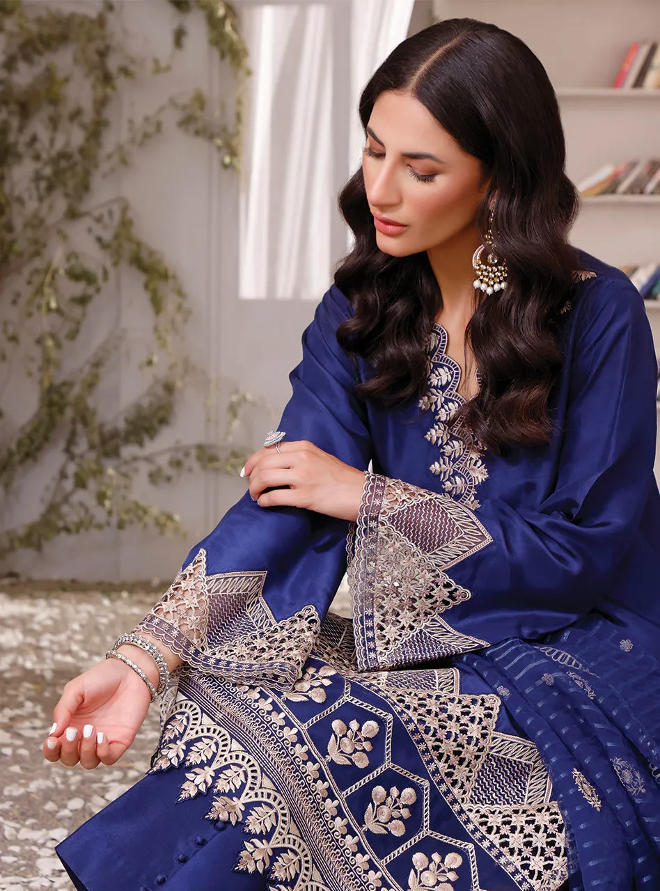 Elegant Raw Silk Blue Salwar Kameez Pakistani Eid Dress