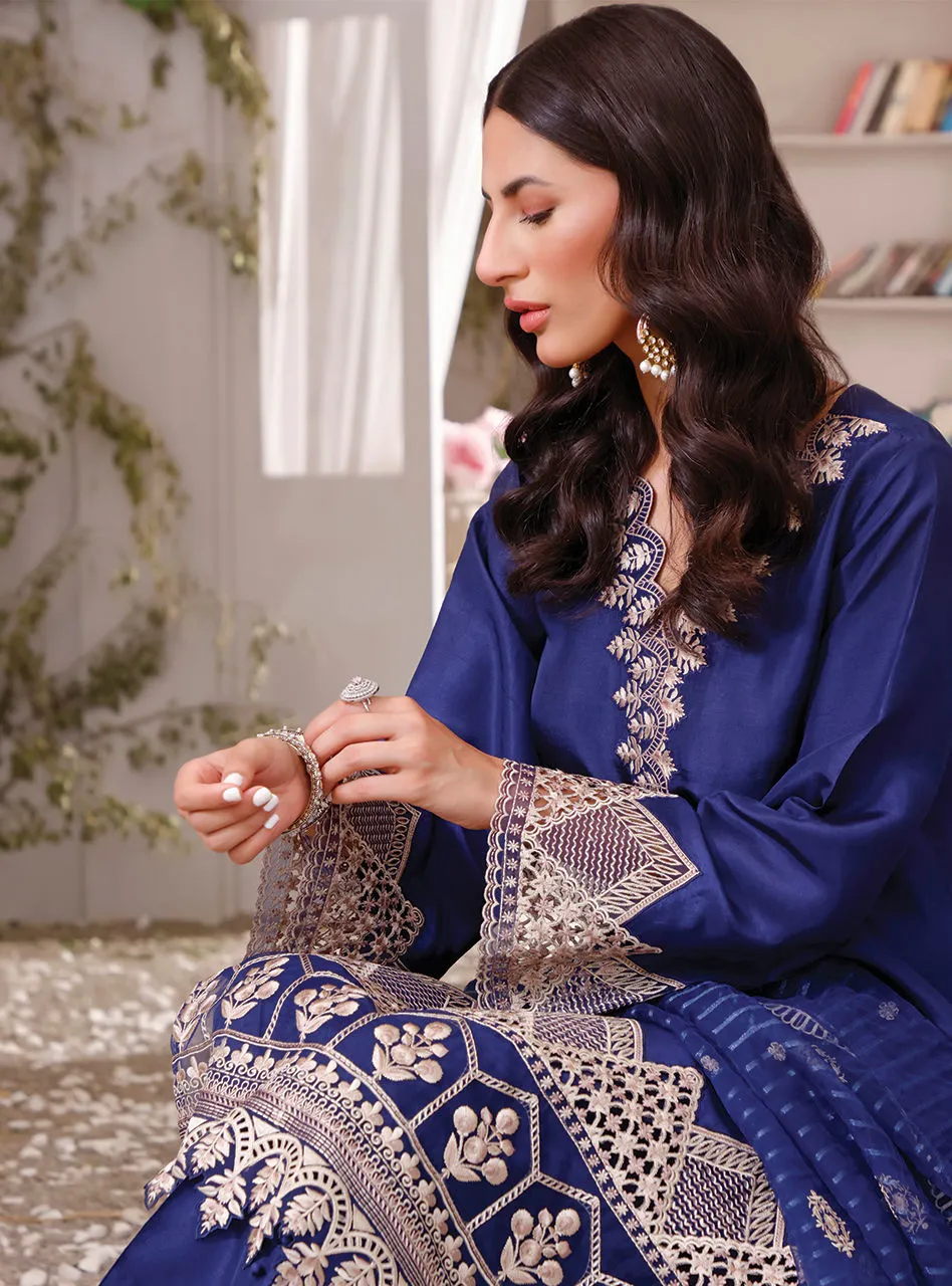 Elegant Raw Silk Blue Salwar Kameez Pakistani Eid Dress