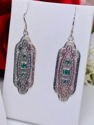 Emerald Earrings, Simulated or Natural Gemstones, Angel Wings, Vintage Revival Jewelry #E359