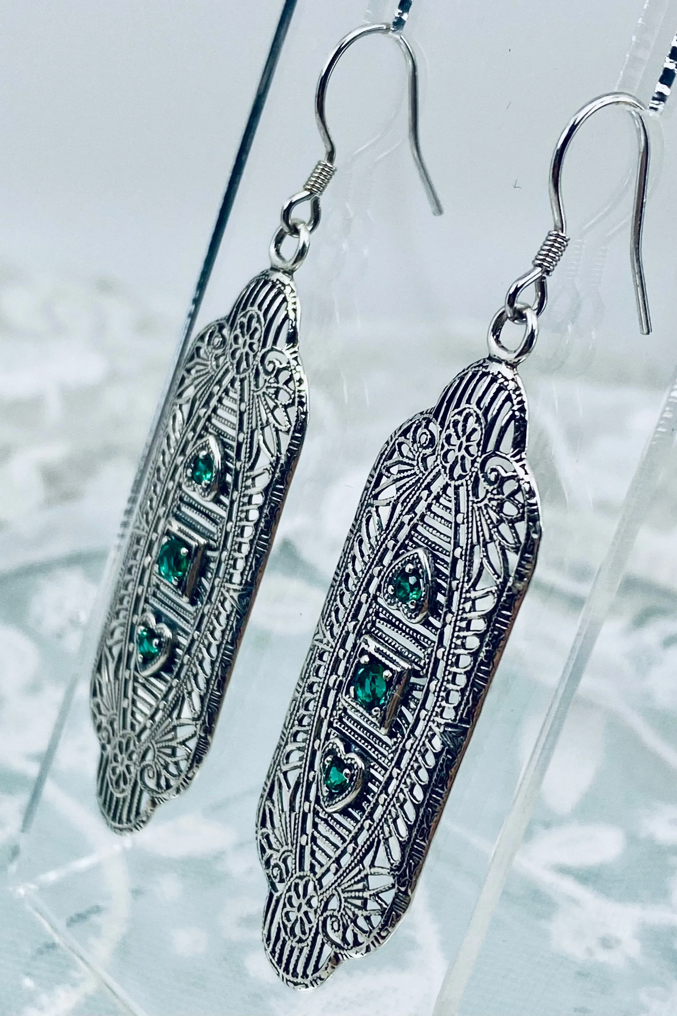 Emerald Earrings, Simulated or Natural Gemstones, Angel Wings, Vintage Revival Jewelry #E359