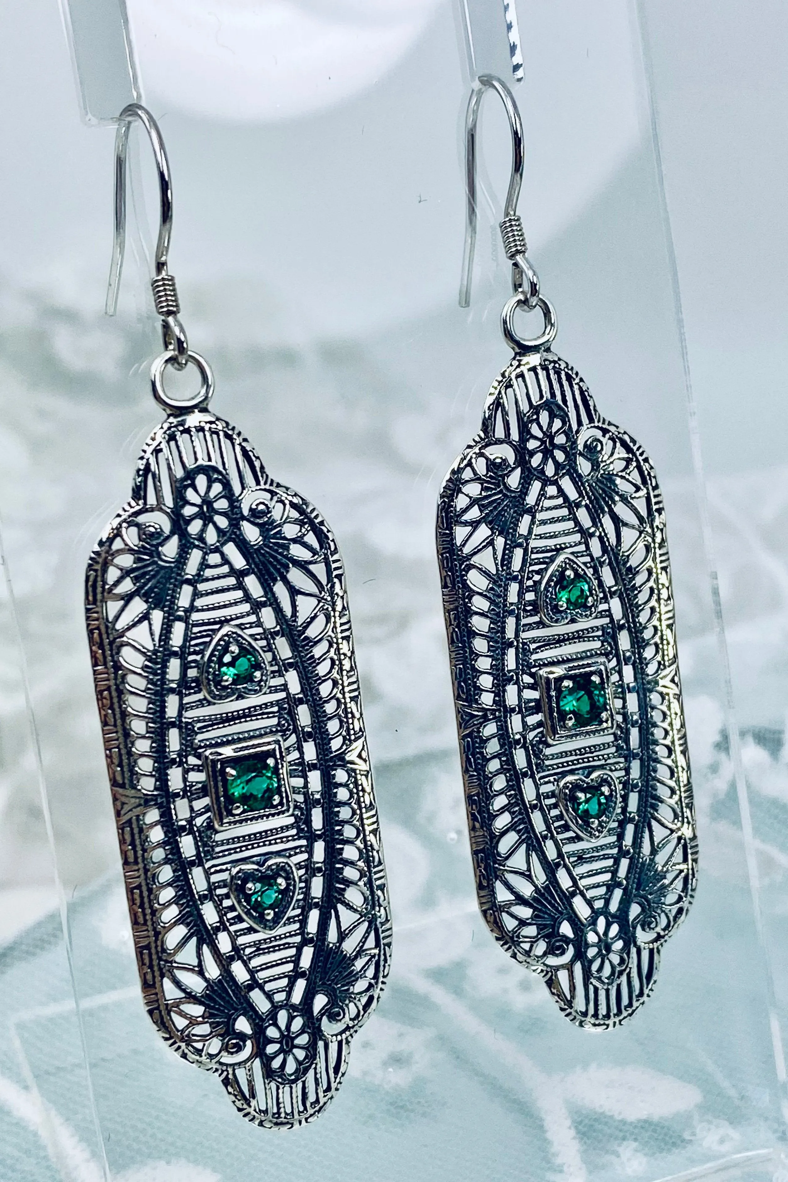 Emerald Earrings, Simulated or Natural Gemstones, Angel Wings, Vintage Revival Jewelry #E359