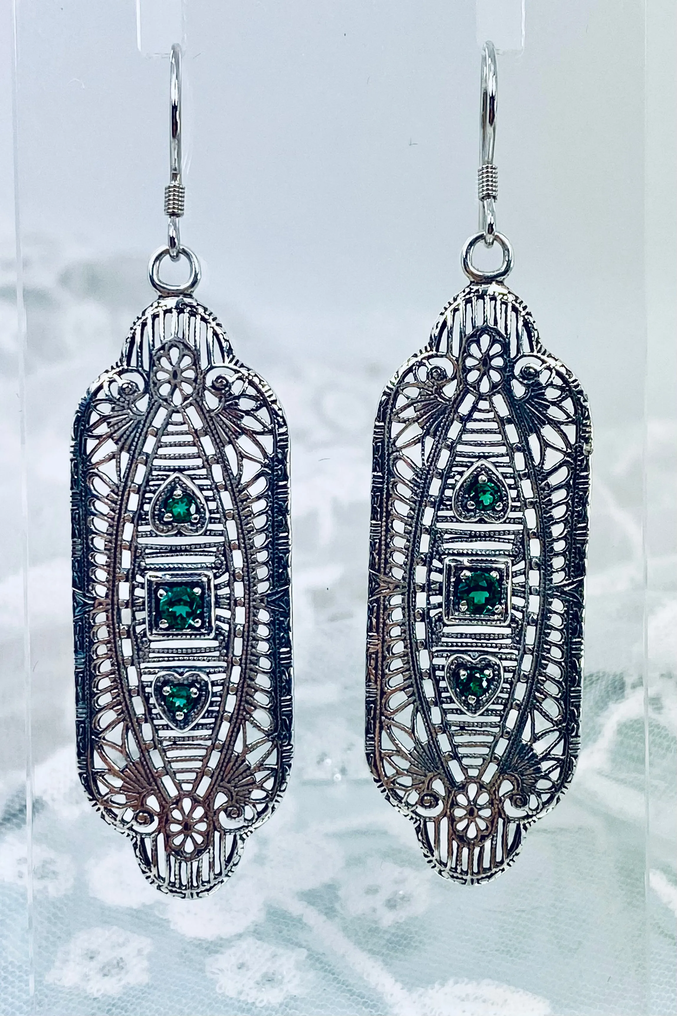 Emerald Earrings, Simulated or Natural Gemstones, Angel Wings, Vintage Revival Jewelry #E359