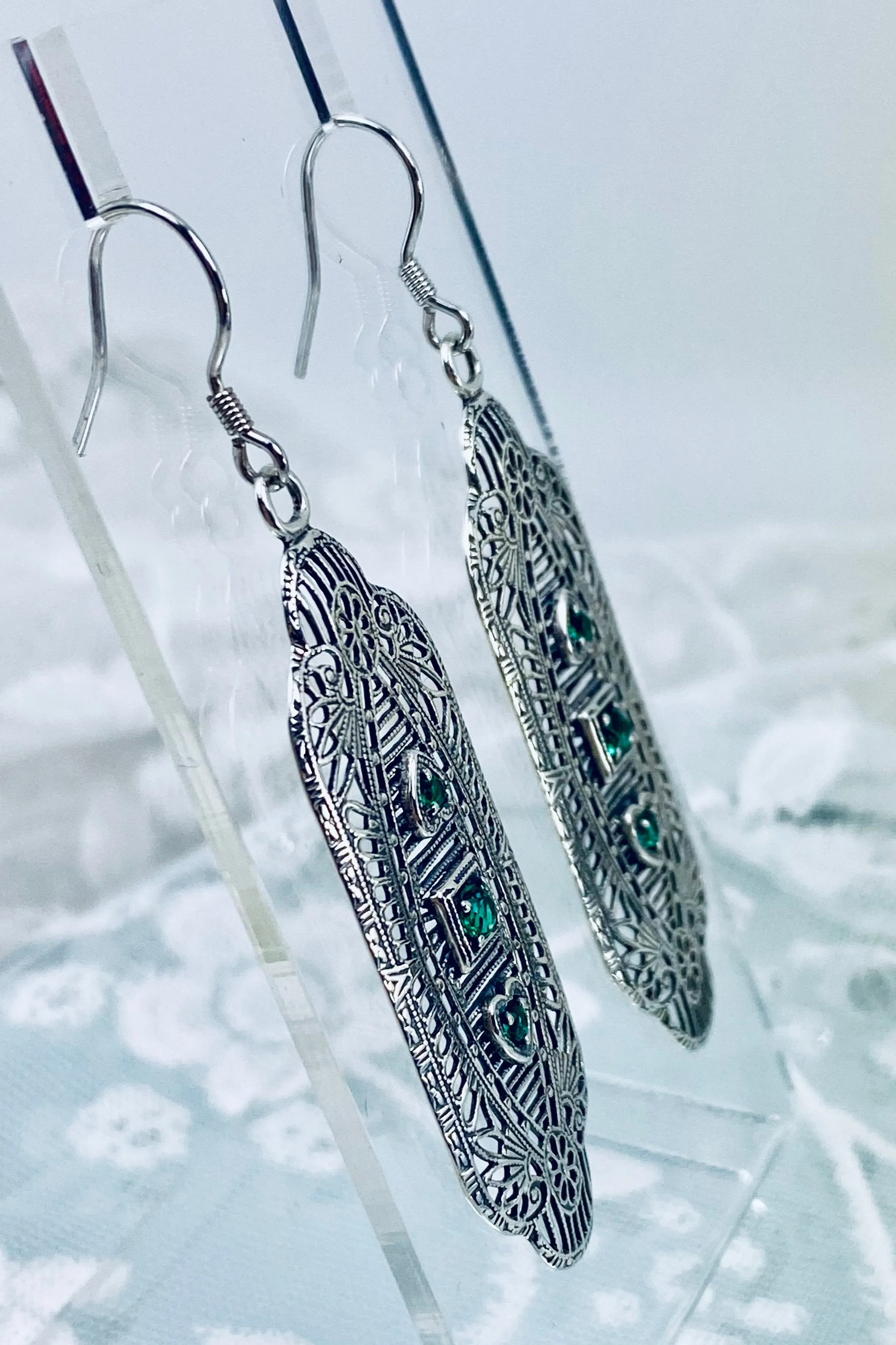 Emerald Earrings, Simulated or Natural Gemstones, Angel Wings, Vintage Revival Jewelry #E359