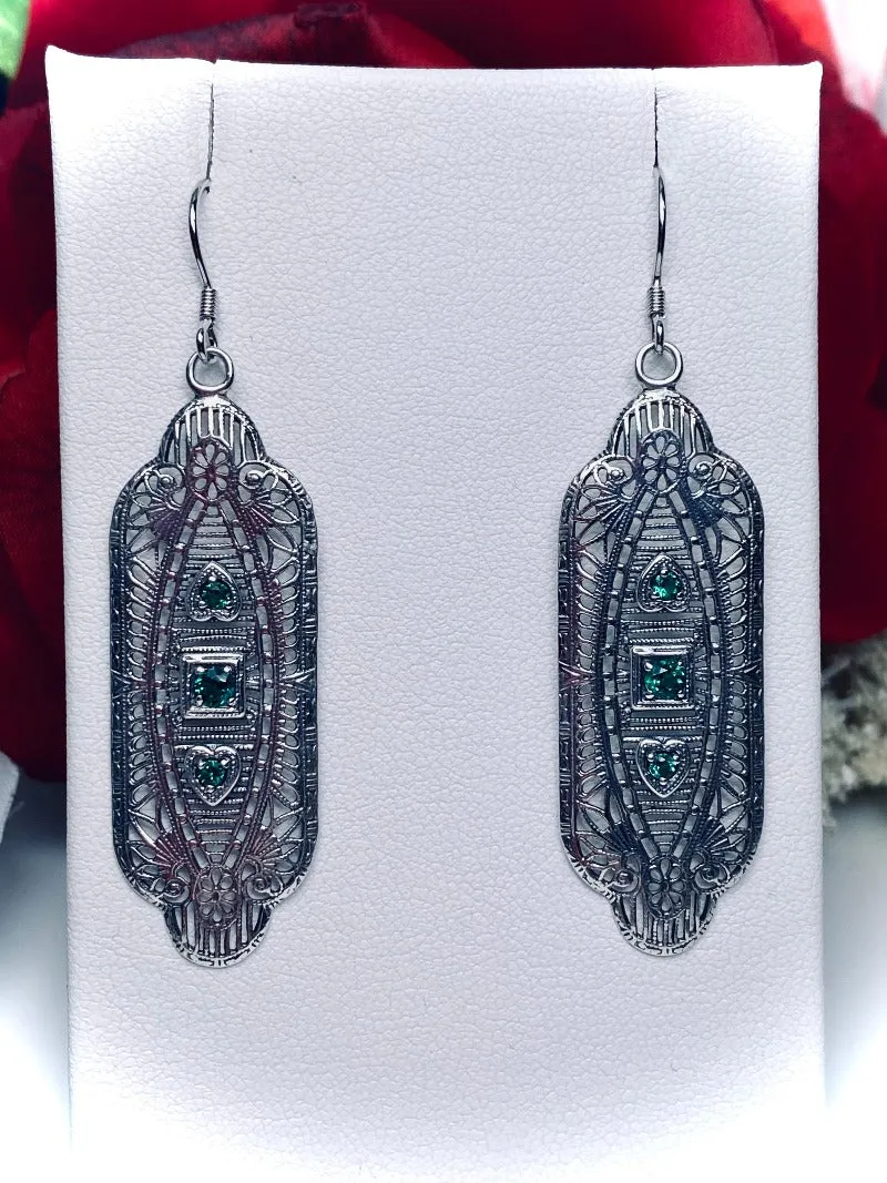 Emerald Earrings, Simulated or Natural Gemstones, Angel Wings, Vintage Revival Jewelry #E359