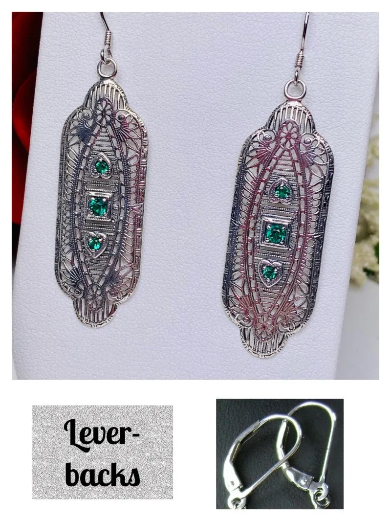Emerald Earrings, Simulated or Natural Gemstones, Angel Wings, Vintage Revival Jewelry #E359