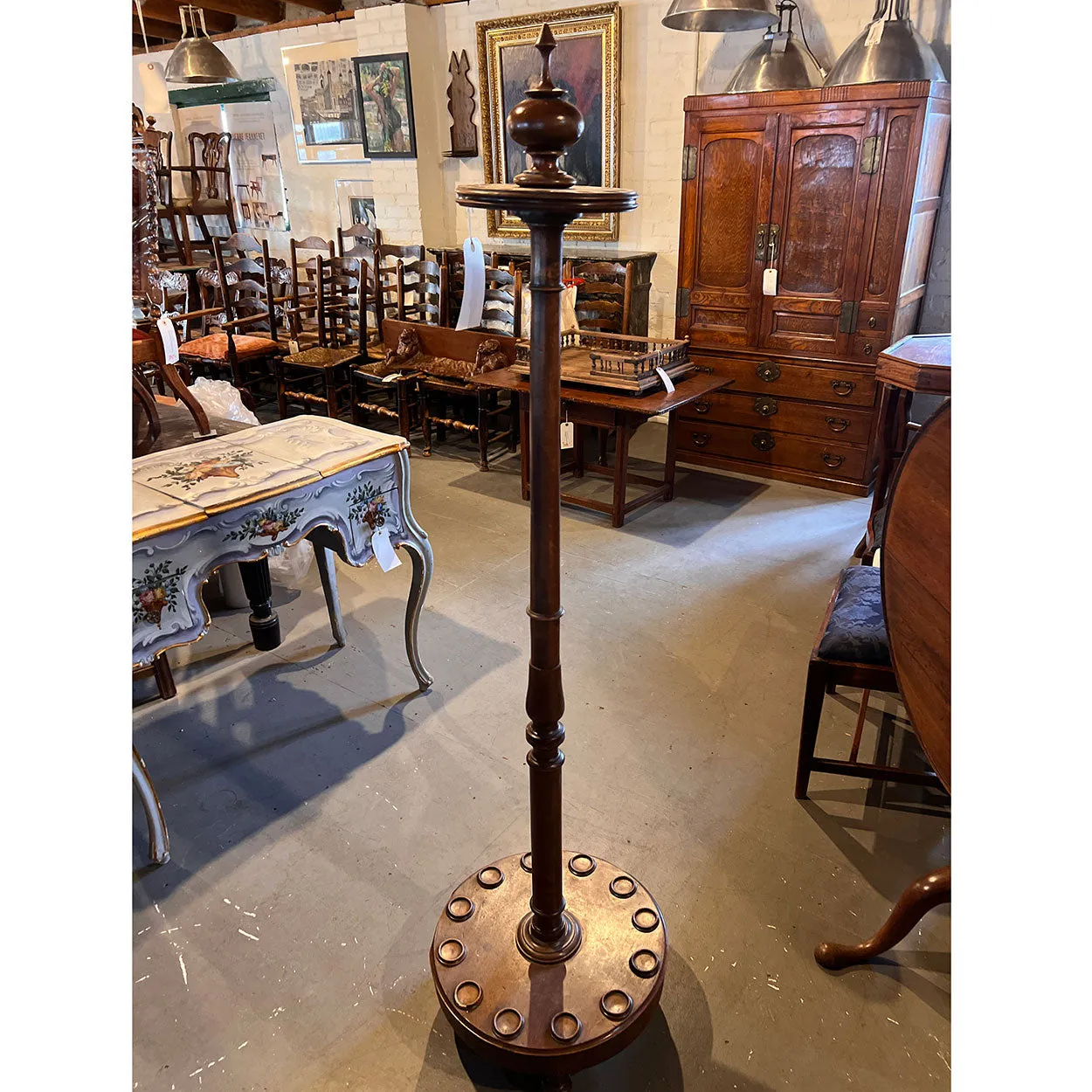 English Victorian Walnut Billiards 12 Pool Cue Floor Stand