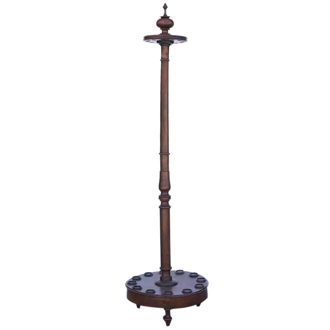 English Victorian Walnut Billiards 12 Pool Cue Floor Stand