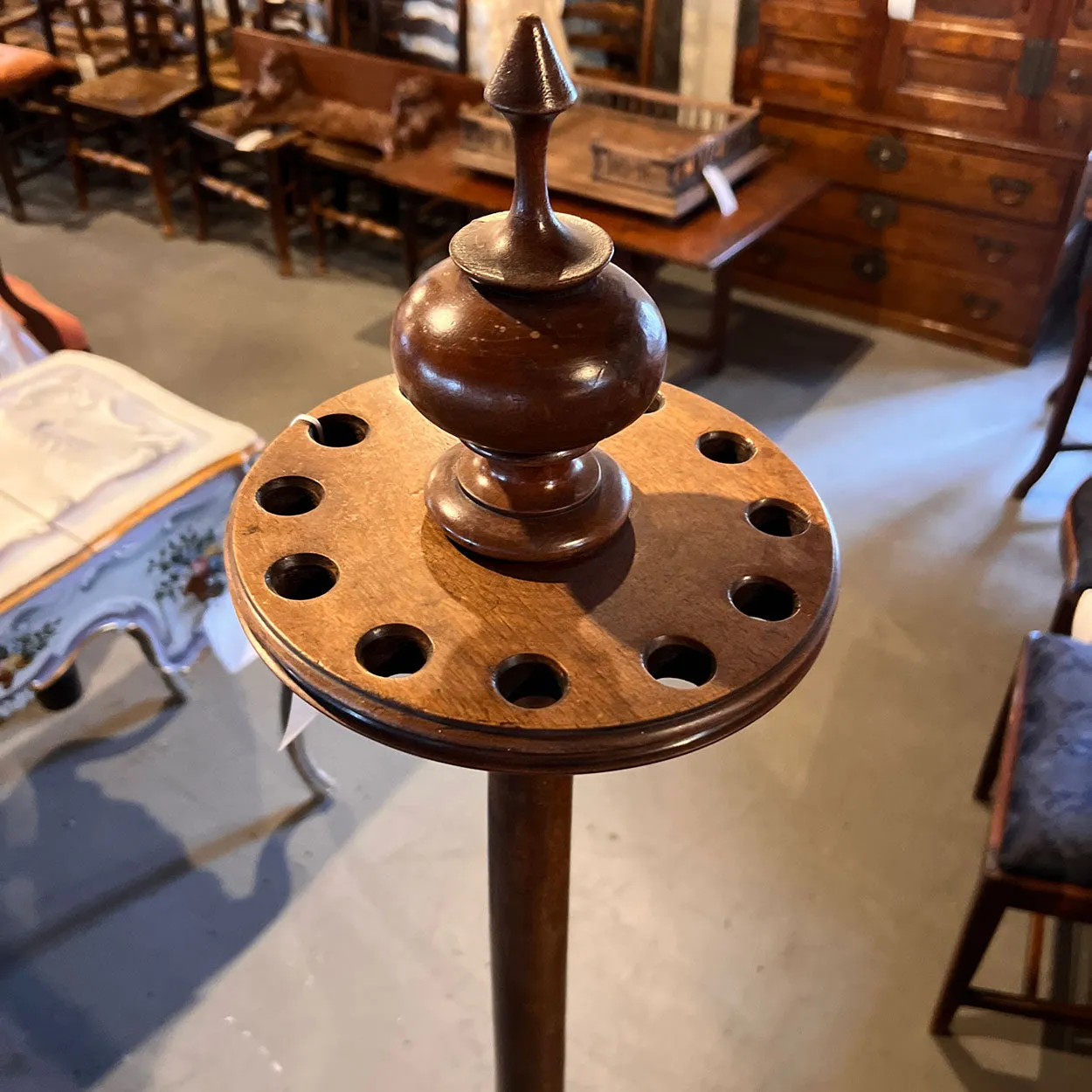 English Victorian Walnut Billiards 12 Pool Cue Floor Stand