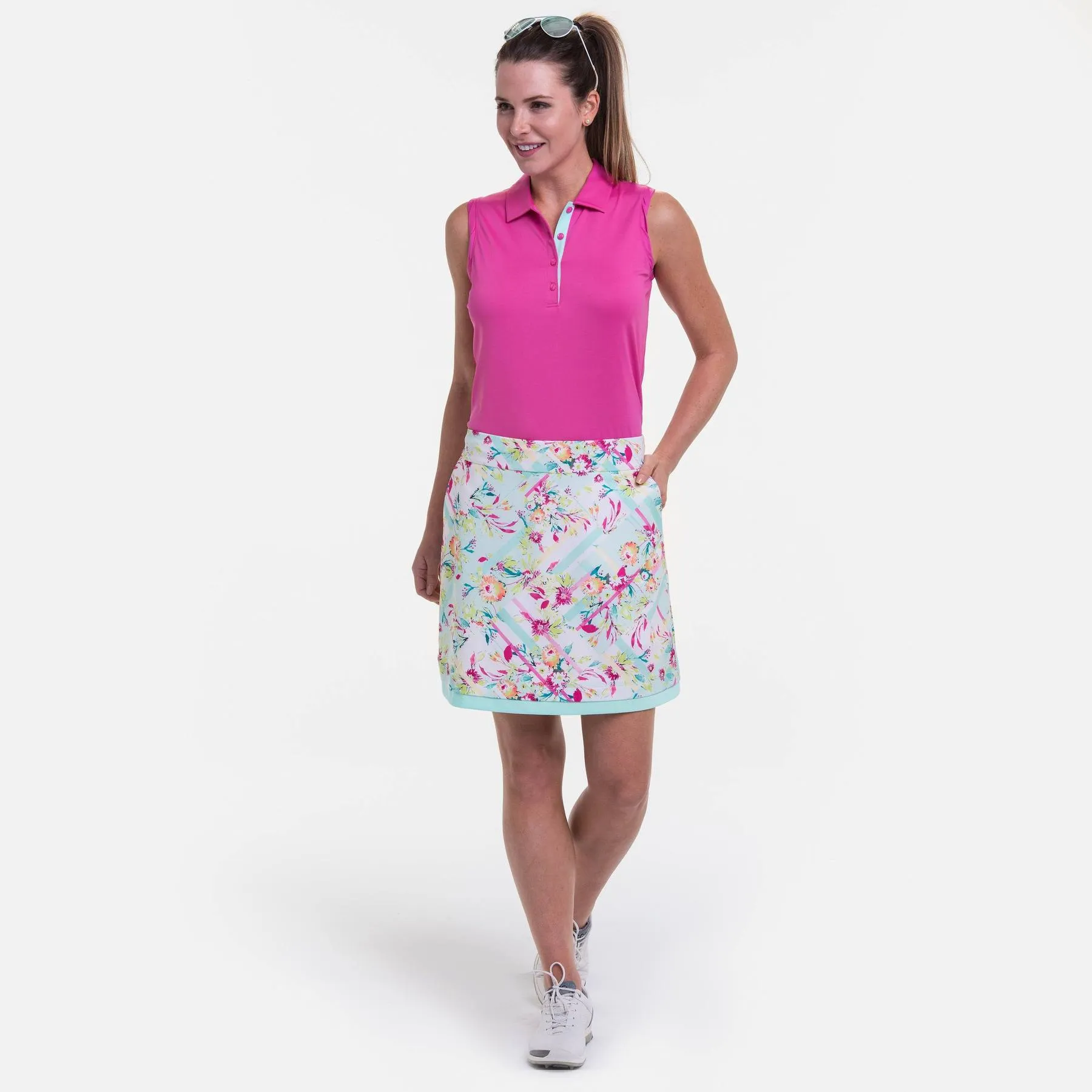 EP NY  19" Tech Stretch Linear Floral Skort