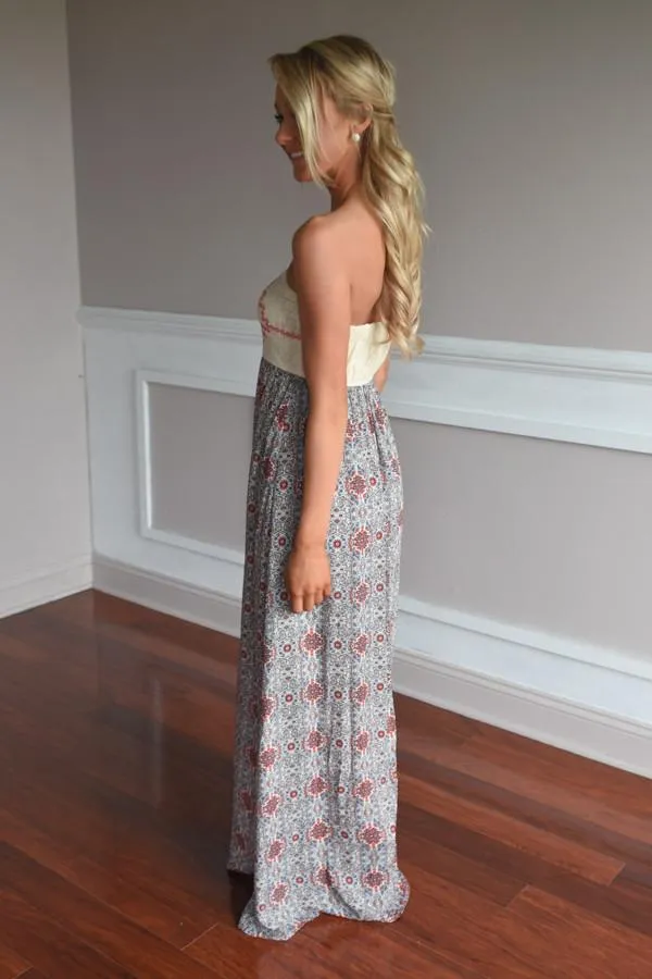 Ethnic Print Strapless Maxi Dress