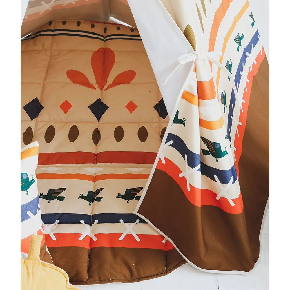 Ethnic Print Teepee - Beige, Brown, Orange & Blue