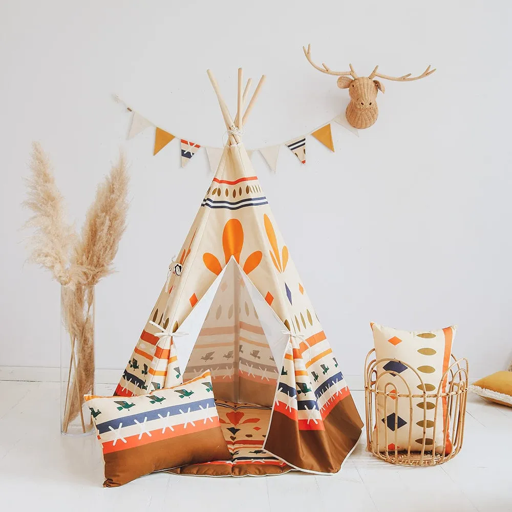 Ethnic Print Teepee - Beige, Brown, Orange & Blue