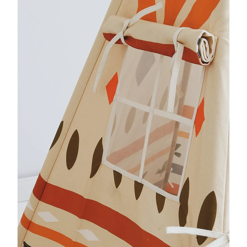 Ethnic Print Teepee - Beige, Brown, Orange & Blue