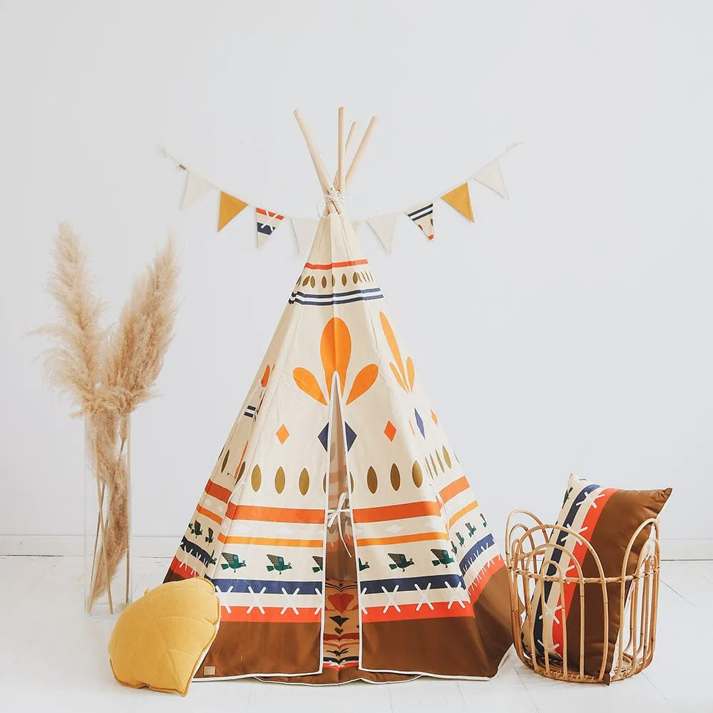 Ethnic Print Teepee - Beige, Brown, Orange & Blue