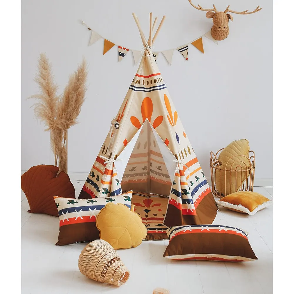 Ethnic Print Teepee - Beige, Brown, Orange & Blue