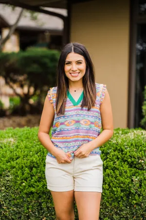 Ethnic Print V-Neck Top