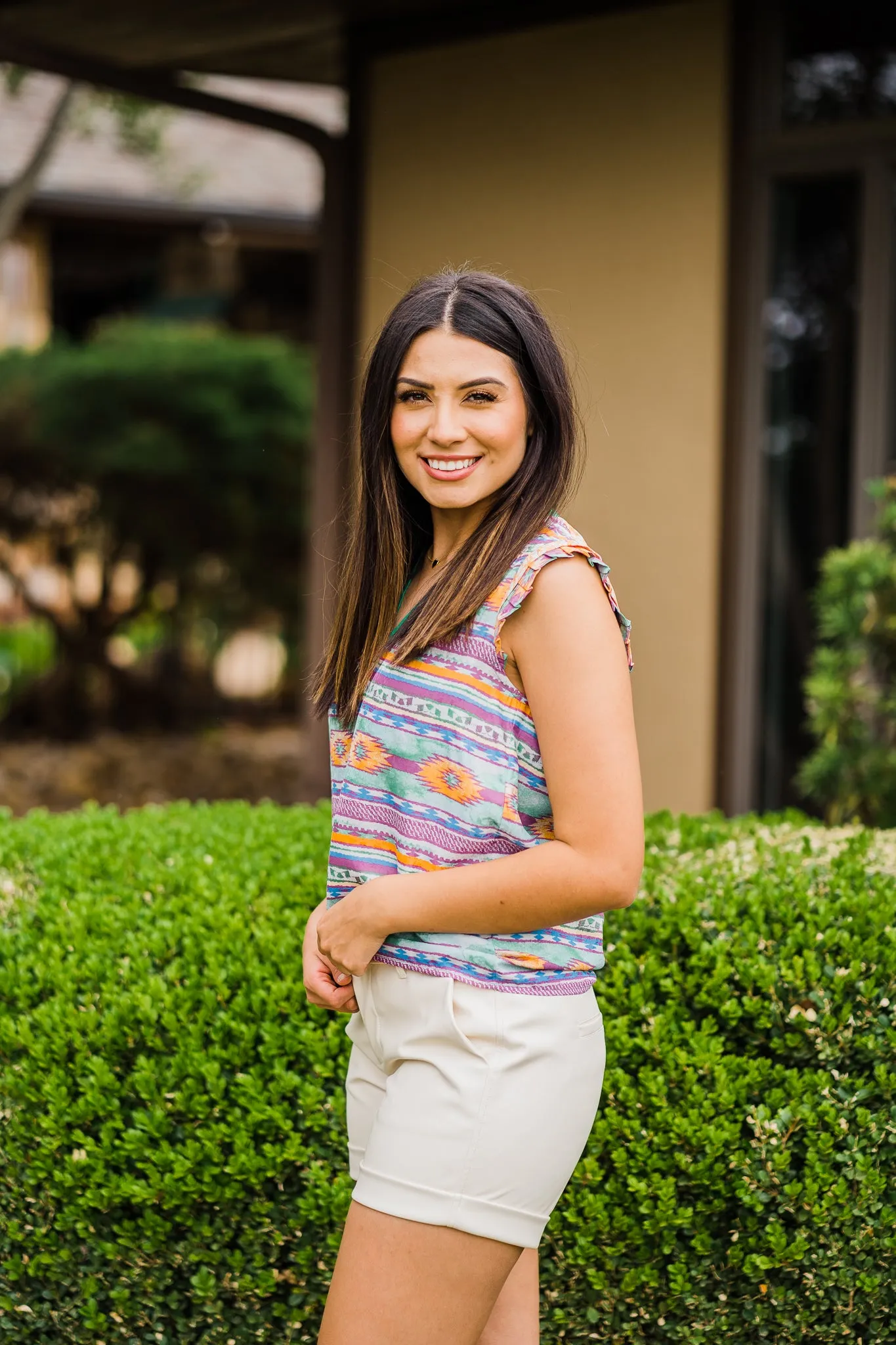 Ethnic Print V-Neck Top
