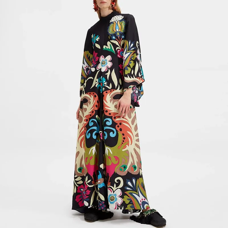 Ethnic Retro Spring Print Boho Long Dress