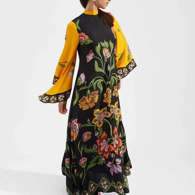 Ethnic Retro Spring Print Boho Long Dress