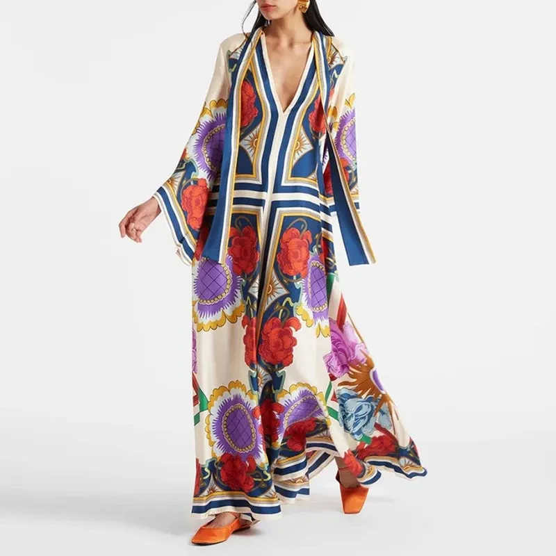 Ethnic Retro Spring Print Boho Long Dress