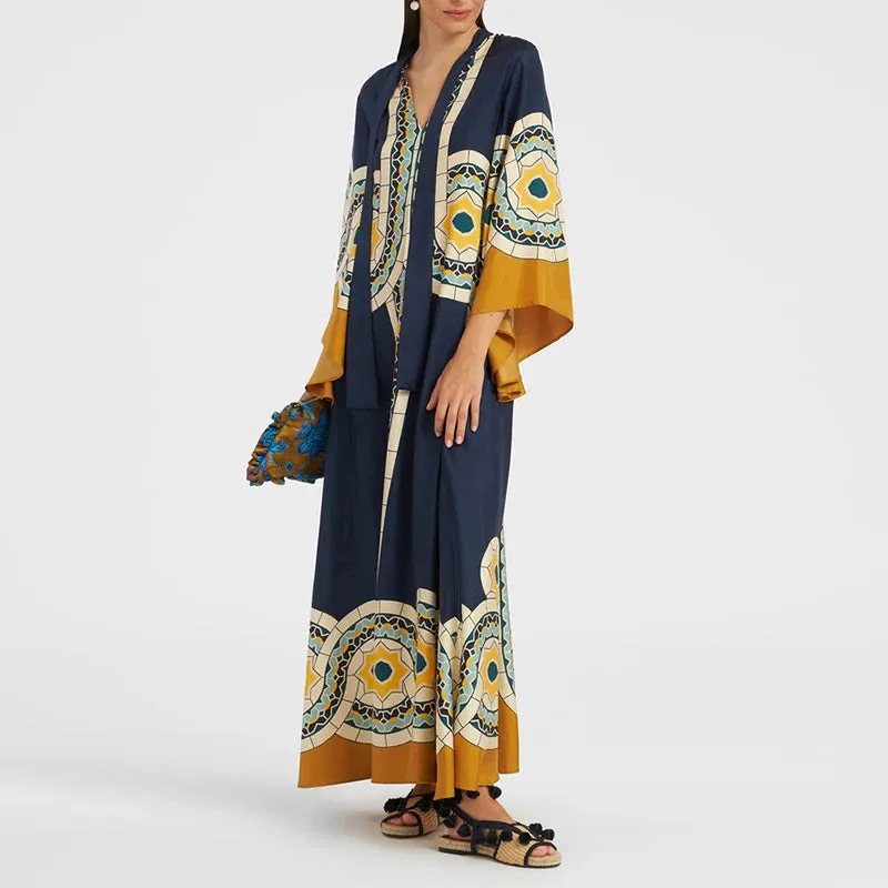 Ethnic Retro Spring Print Boho Long Dress
