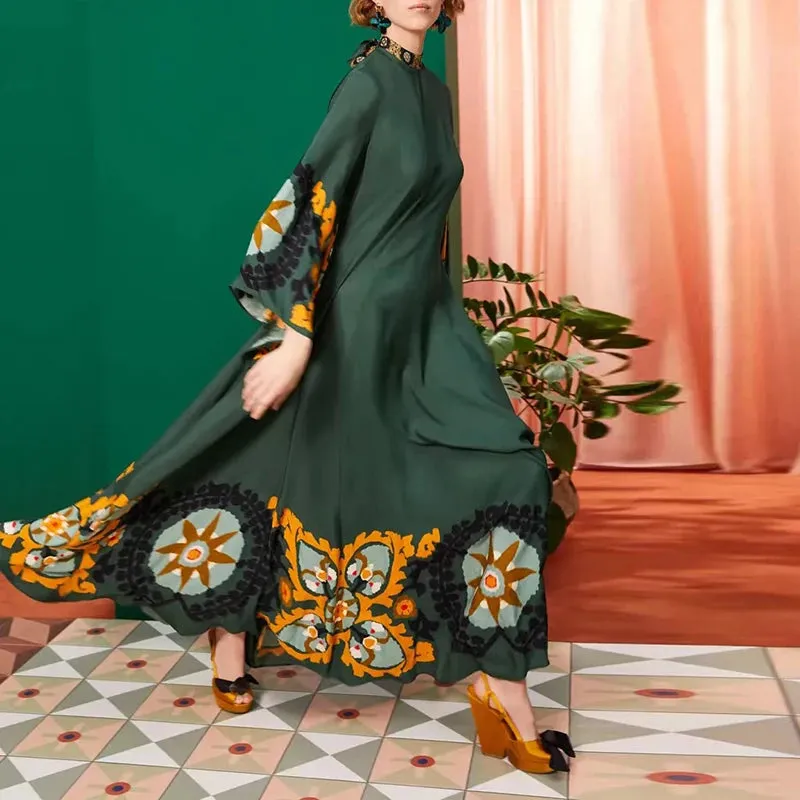 Ethnic Retro Spring Print Boho Long Dress