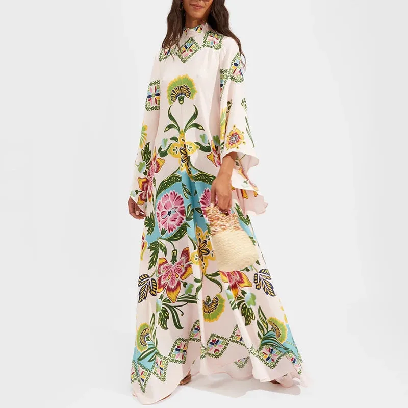Ethnic Retro Spring Print Boho Long Dress