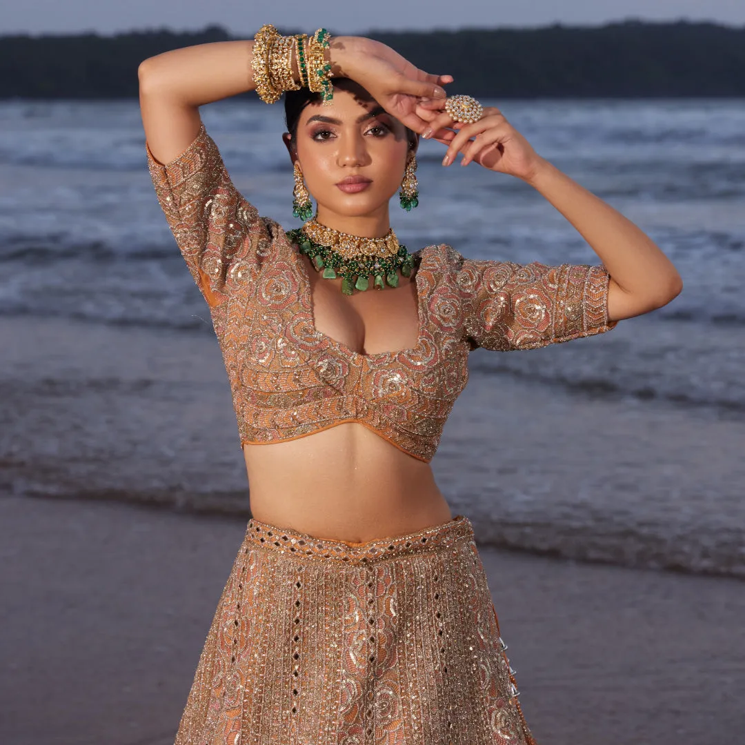 Ethnic Rust Lehenga With Beautiful Sequin Work