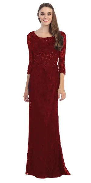 Eureka 3935 Lace Beaded Long Dress Mid Length Sleeve