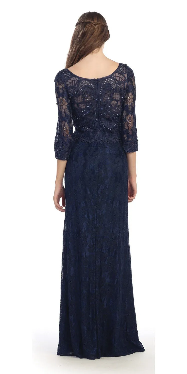 Eureka 3935 Lace Beaded Long Dress Mid Length Sleeve
