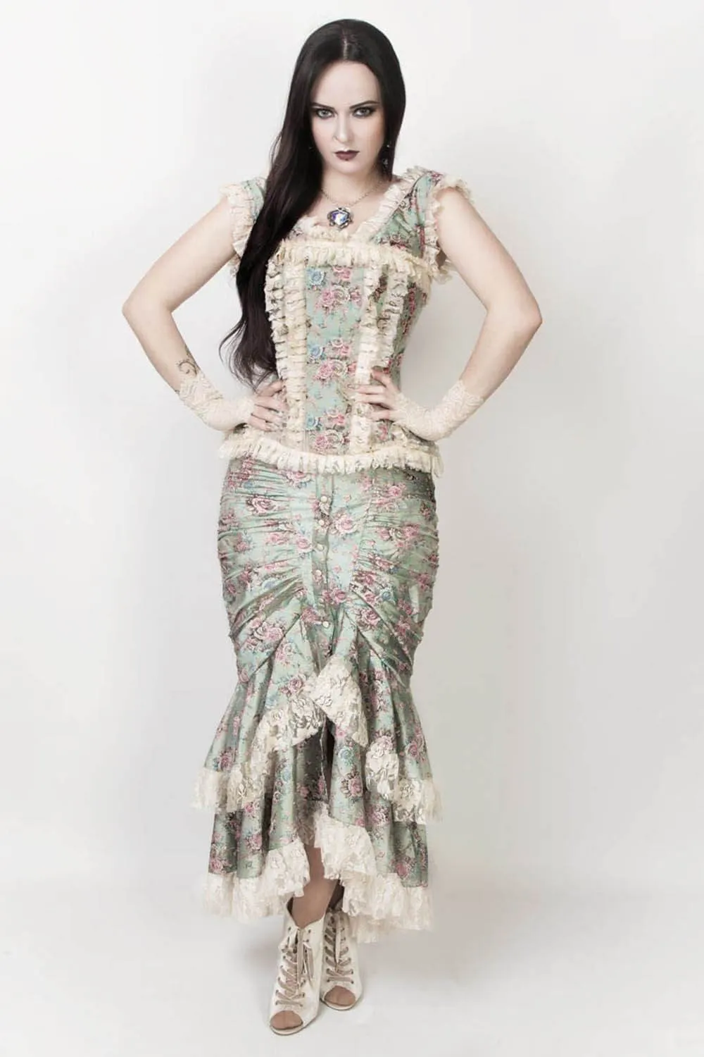 Eyre Custom Made Victorian Inspired Skirt with Floral Lace Trims