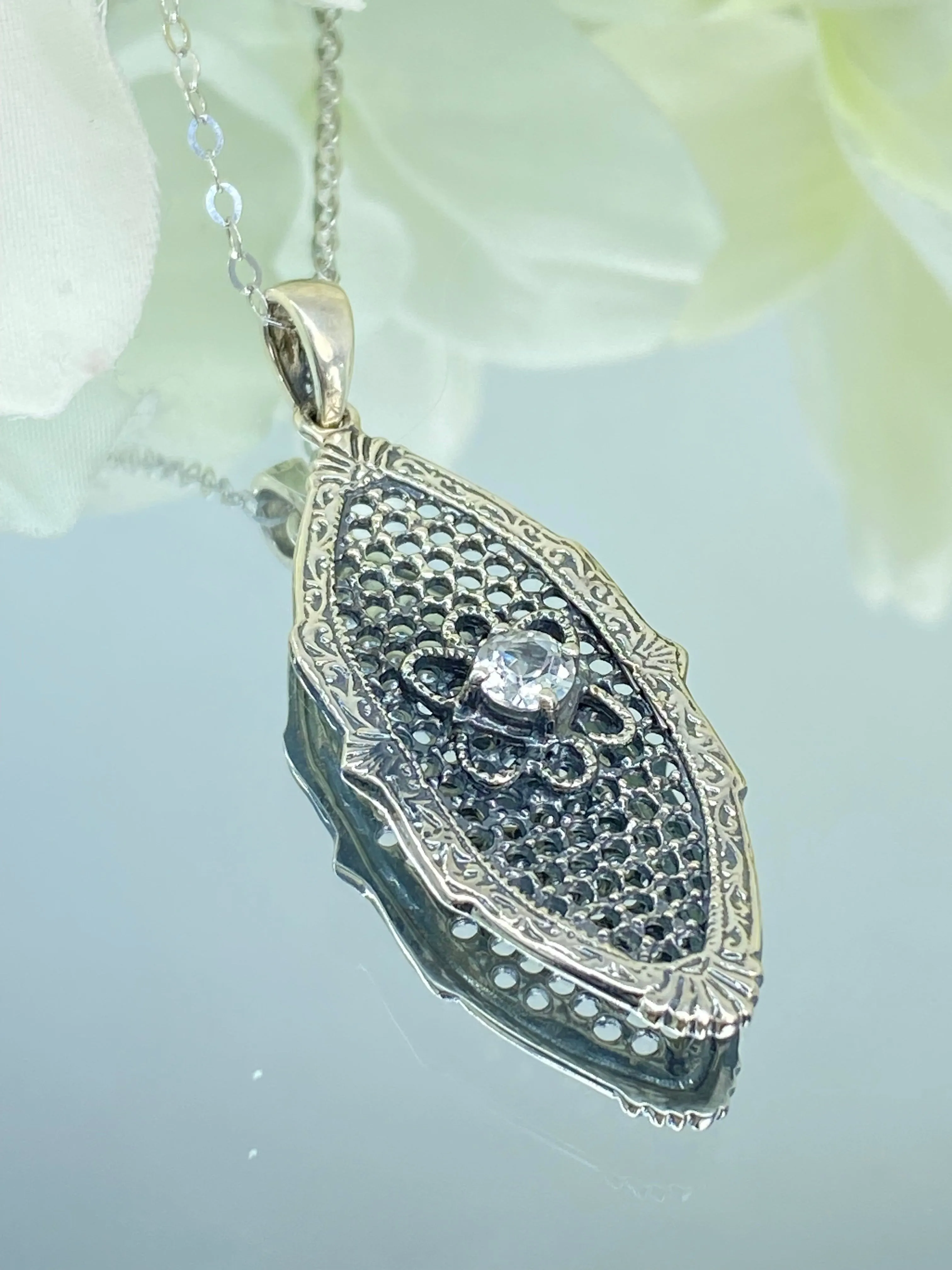 Faux Diamond Flower Star Pendant, Natural White Topaz, Vintage Necklace, Design#P20 - Ready to Ship