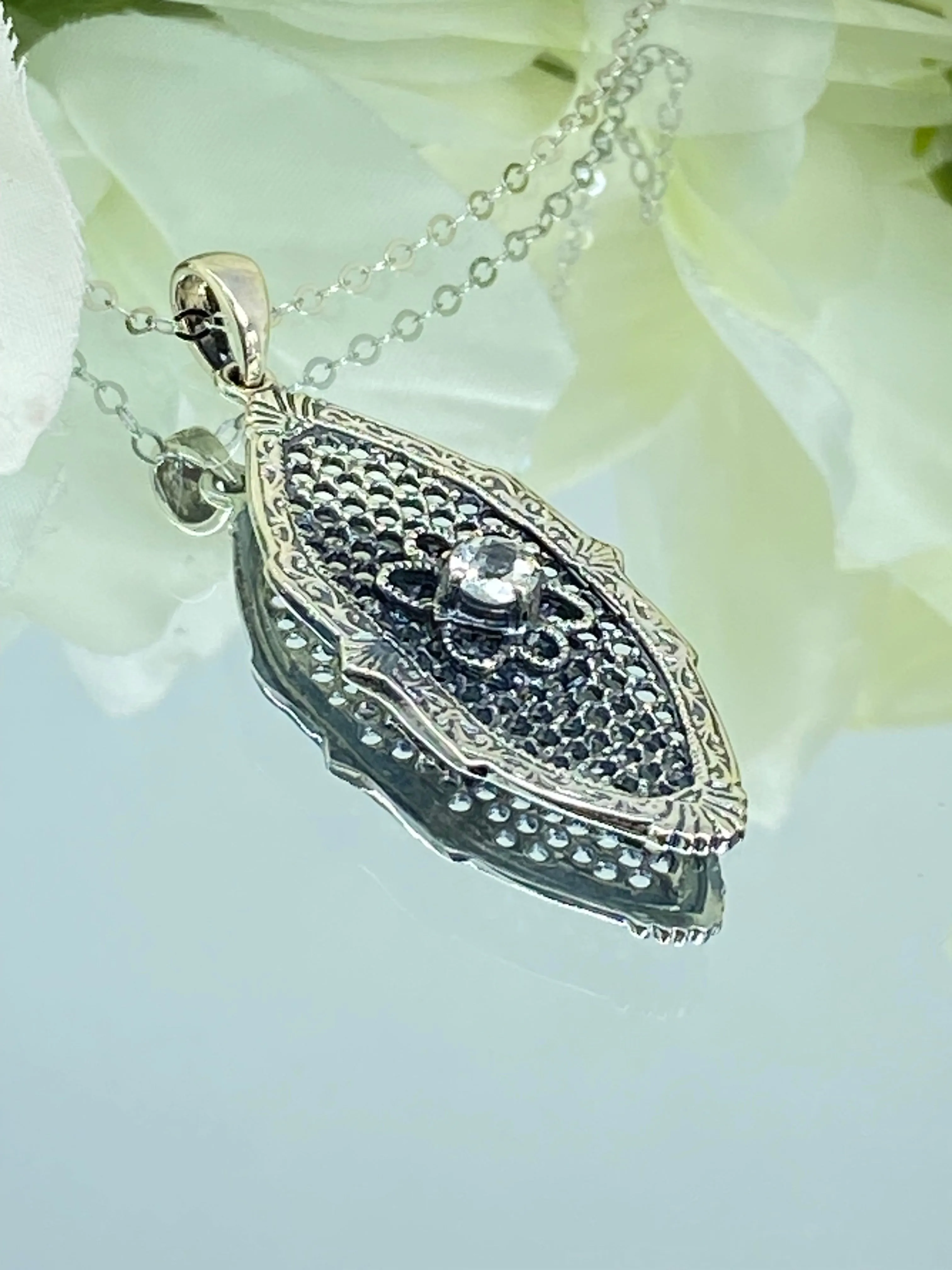 Faux Diamond Flower Star Pendant, Natural White Topaz, Vintage Necklace, Design#P20 - Ready to Ship